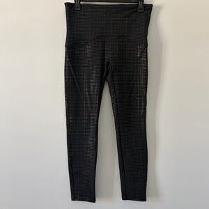 SPANX Black Metallic Dot Print Hight Rise 7/8 Leggings NWOT Large